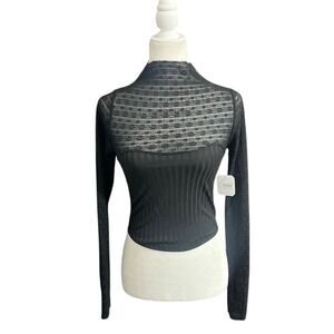 Whimsy Goth Lace Ribbed Crop Top Sz Small Black NWT Altar'd State Dark Romantic